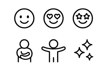 Collection of simple smiley faces showing various emotions and expressions in a minimalist design suitable for digital communication