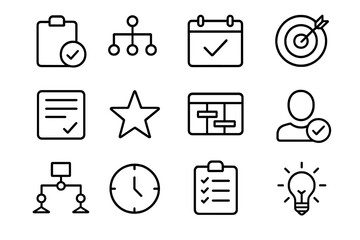 Icons representing project management and productivity tools for organization and efficiency