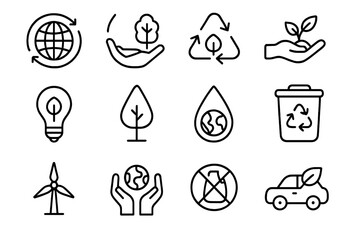 Environmental icons representing sustainability and eco-friendly practices in a simple and clear design
