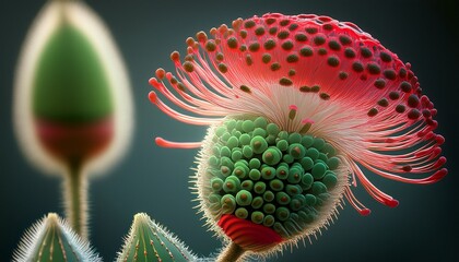 Obraz premium Intricate Flower Structure With Green And Red Petals And Seeds