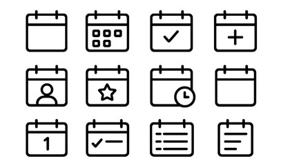 Collection of simple calendar icons showcasing various activities and functions for planning and organization