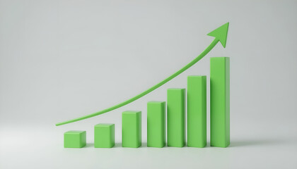 Bright Green 3D Bar Chart Showing Exponential Business Growth
