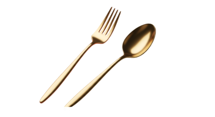 Elegant Gold Fork and Spoon on Black Background