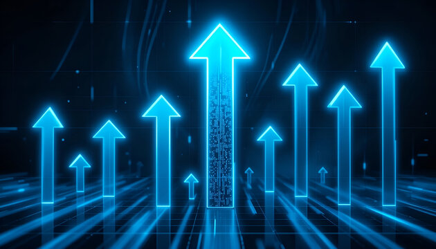 Dominant Glowing Blue Arrow Leading Array for Business Growth and Success - Powered by Adobe