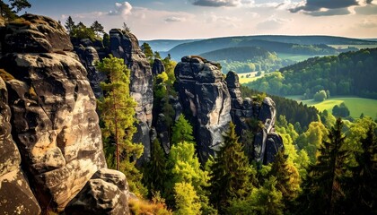 Rocky landscape, lush forest