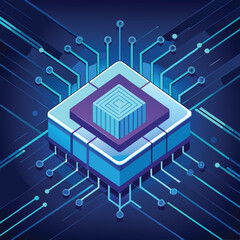 Futuristic Glowing Microchip and Circuit Board Vector Illustration Representing Digital Technology and Artificial Intelligence