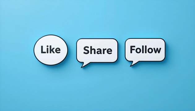 White 3D Like Share Follow Social Media Speech Bubble Buttons - Powered by Adobe