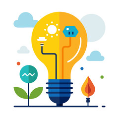 Create a vector of an energy-saving lightbulb with modern elements, on a white background.