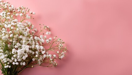Bouquet Of White Gypsophila On A Pink Background In The Corner Copyspace