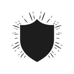 Bold shield silhouette with radiant burst for protection and security graphics