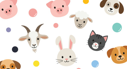 A charming collection of farm animals and playful dots adorn this whimsical design.
