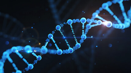 DNA double helix model abstract concept of genetic code science and biotechnology exploration in blue color scheme digital illustration background