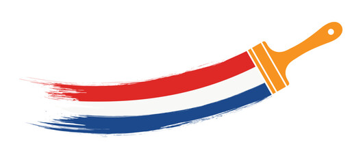 Flag of Netherlands with color paintbrush or paintbrushes with brush stroke. Vector flags. Flag of Holland with paint brush silhouette. Grunge brush strokes painted national country flag