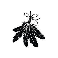 Silhouette of a bundle of feathers tied with a ribbon bow