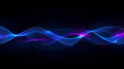 Abstract digital wave with blue and purple hues flowing dynamically across a black background for futuristic technology designs