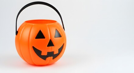 Halloween Pumpkin Bucket with Handle on White Background