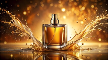 perfume bottle on golden background