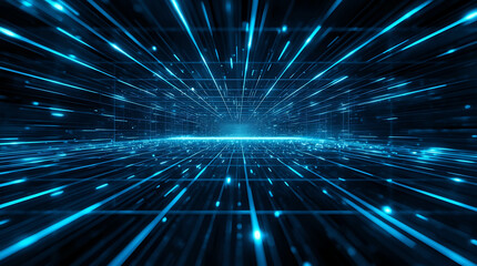 Obraz premium Futuristic Technology Background with Glowing Blue Lines Network and Digital Grid for Data Transfer and Connectivity Visualizations