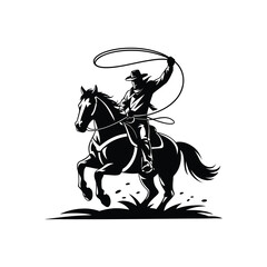 Dynamic silhouette of a cowboy on horseback with lasso