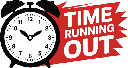 Urgent alarm clock showing time is running out with bold red text.