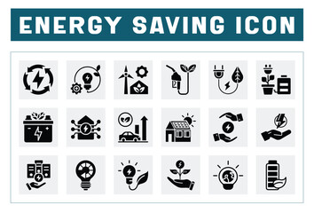 Energy Saving Solid Icon Pack Vector Set