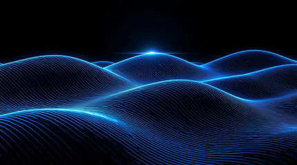 Abstract blue waves background illustration of digital landscape with light and dark contrast and futuristic technology aesthetic ideal for wallpapers and designs
