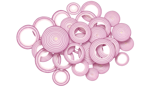 Pile of Sliced Red Onions on Black Background - Powered by Adobe