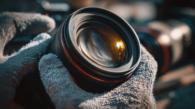 Expert hands hold a camera lens in natural daylight as focus shifts for precise photography techniques