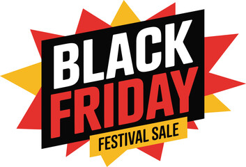 Fototapeta premium Vibrant Black Friday festival sale banner with bold typography and starburst background