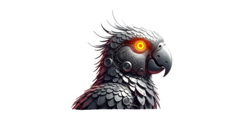 Cybernetic Cockatoo with Glowing Orange Eye