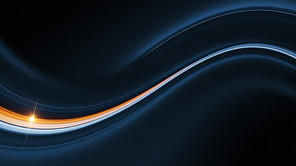 Obraz premium Abstract Dark Blue Background with Flowing Lines and a Warm Orange Light Spark Creating Depth