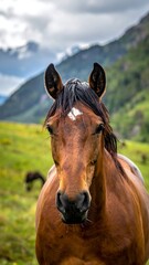 Obraz premium Horse in a mountain meadow