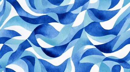 Blue White and Aqua Geometric Pattern with Flowing Tribal Watercolor Textures Background