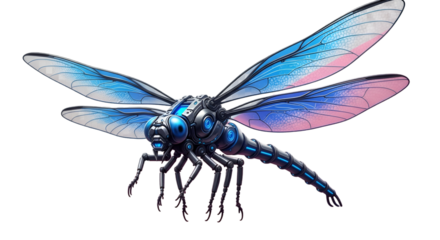 Futuristic Mechanical Dragonfly with Blue and Pink Wings