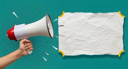 Hand Holding Megaphone with Crumpled Paper for Message