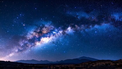 Starry Night Sky Over Mountains.