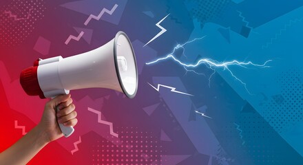 Hand Holding Megaphone with Lightning Power