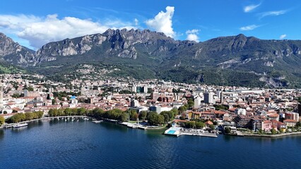 Fototapeta premium Aerial view of Lecco’s lakefront