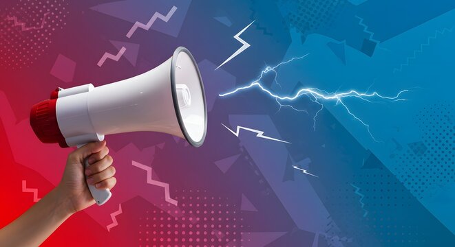 Hand Holding Megaphone with Lightning Power