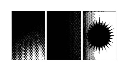 Abstract black and white halftone pattern design with geometric shapes and texture elements for modern art 100