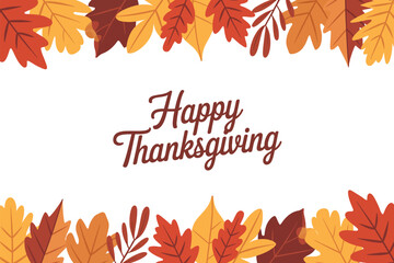 Warm autumn leaves frame a cheerful "Happy Thanksgiving" greeting.