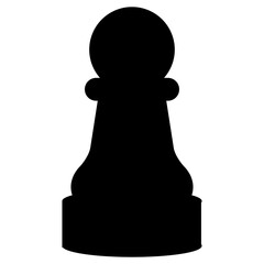 A bold black silhouette of a standard pawn chess piece isolated against a plain white background.