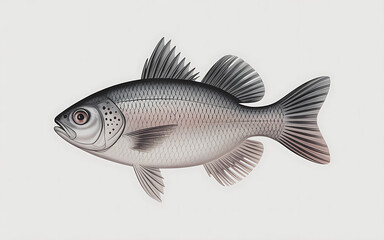 Elegant Fish Illustration with Intricate Scale Detail and Fin Ray Texture on a Clean White Background