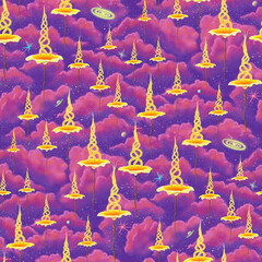 Mystic Floating Flowers above Cosmic Clouds