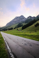 Naklejka premium carretera de alpes suizos, hermosa vista