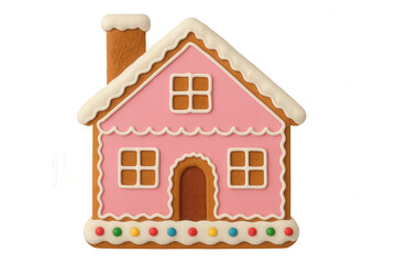 Pink gingerbread house decorating with candy and icing, celebrating christmas holiday and winter festivity