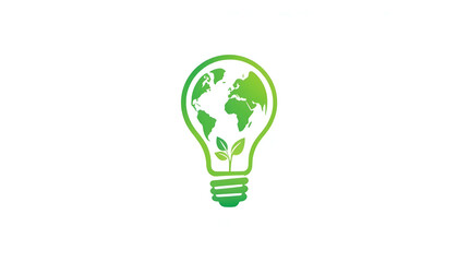 Green lightbulb with world map and plant, a minimal global clean energy vector icon