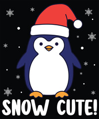 Snow Cute Penguin Christmas Holiday T-Shirt Design Vector Graphic.