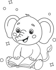 An elephant is reading a coloring book vector illustration