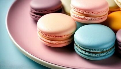 Fototapeta premium Close Up Colorful Macarons Dessert With Vintage Pastel Tones